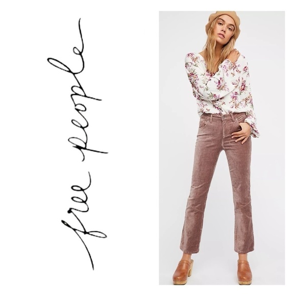 Free People Pants - Free People Luxe Velvet High Rise Cropped Flare Pants in Taupe / Mauve sz. 25